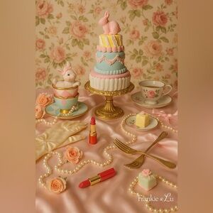 Cupcakes & Cashmere Pastel Easter Bunny Tiered Faux Cake Decor 14” NWT